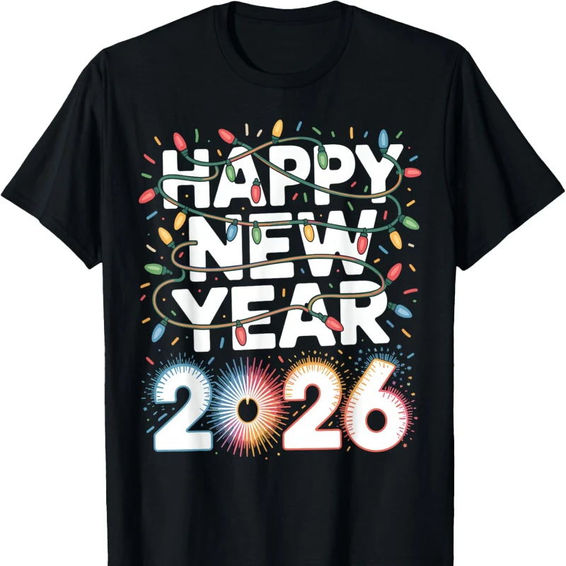 Happy New Year 2026 Sparkle for Unisex T-Shirt High quality cotton Crewneck Regular short sleeve fashion printed T-shirt tops
