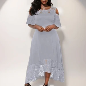 Vestido feminino de festa com decote redondo e ombro a ombro, com renda, manga curta, vestidos para convidados, elegante, elegante, plus size, verão 8 principais vendas vestido feminino renda plus size - №7