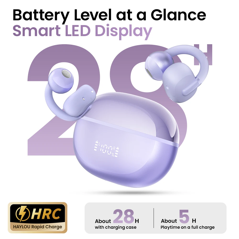 HAYLOU AirFree Auricolari con clip per orecchio Bluetooth 5.4 Auricolari wireless a orecchio aperto Riduzione del rumore a doppio microfono Cuffie a doppia connessione