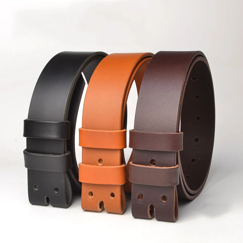 3.4cm Wide Headless Belt Strip Top Layer Cowhide Pin Buckle Leather Belt