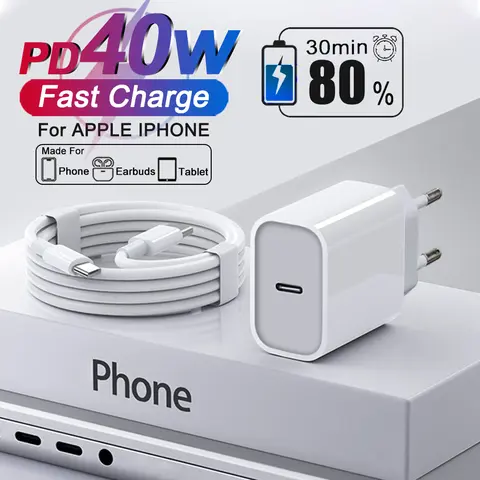 For Apple 40W Type C Fast Charger For iPhone 16 15 17 14 13 12 11 Pro Max Plus PD Charging Cable USB C Charger Phone Accessories