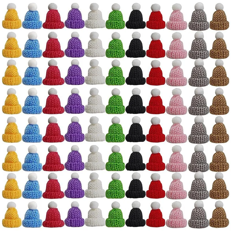 110PCS Mini Knitting Hats Christmas Mini Knitting Doll Hats Mini Wool Hat for Christmas Ornaments DIY