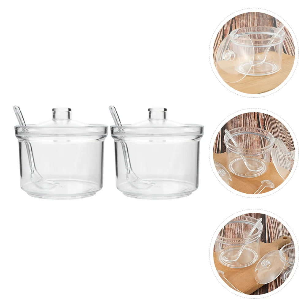 

2Pcs Acrylic Seasoning Container Clear Flavor Storage Box with Spoon Large Capacity for Kitchen Spice Condiment Organizer Jar