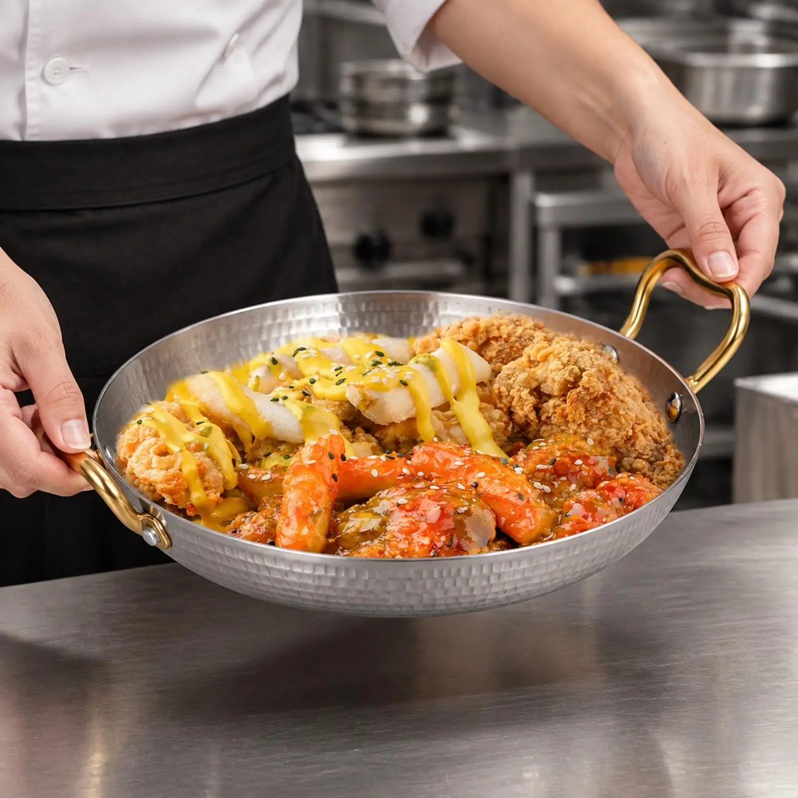Round Edge Oval Stainless Steel Serving Tray with Raised Sides for Fried Chicken and Shared Appetizer Spreads