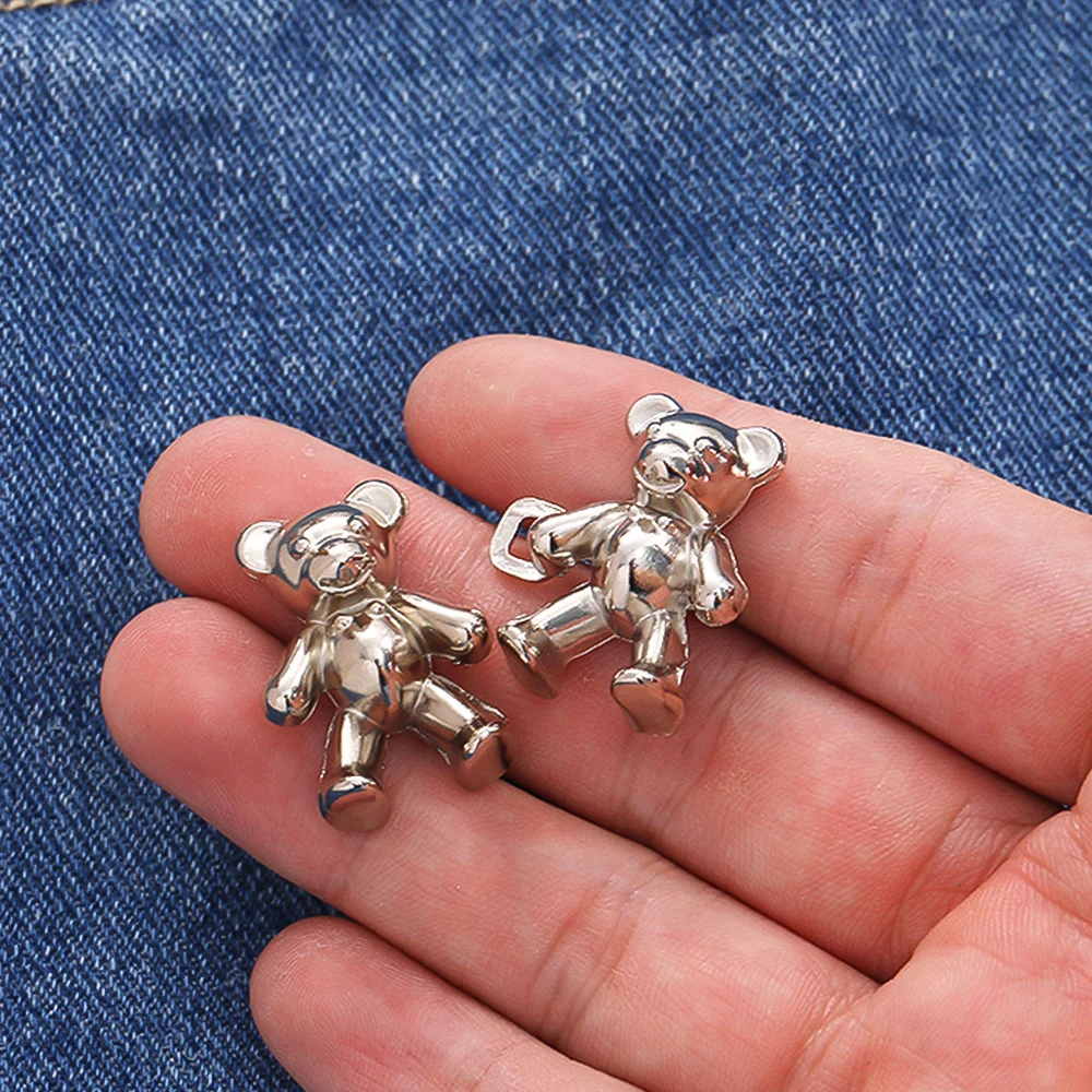 1Pair Detachable Metal Buttons Colorful Cute Bear Snap Fastener Pants Pin Adjustable Button Sewing-Free Buckles for Jeans Cloth