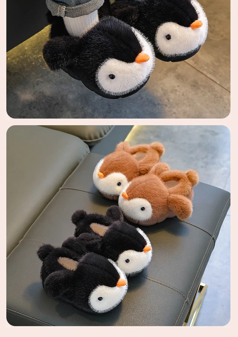 Niedliche Pinguin-Hausschuhe für Jungen und Mädchen aus Baumwolle, 2026 Neue Winter-Mode Kinder-EVA-Baumwollschuhe, Rutschfeste Warme Velours-Hausschuhe – Detail 8