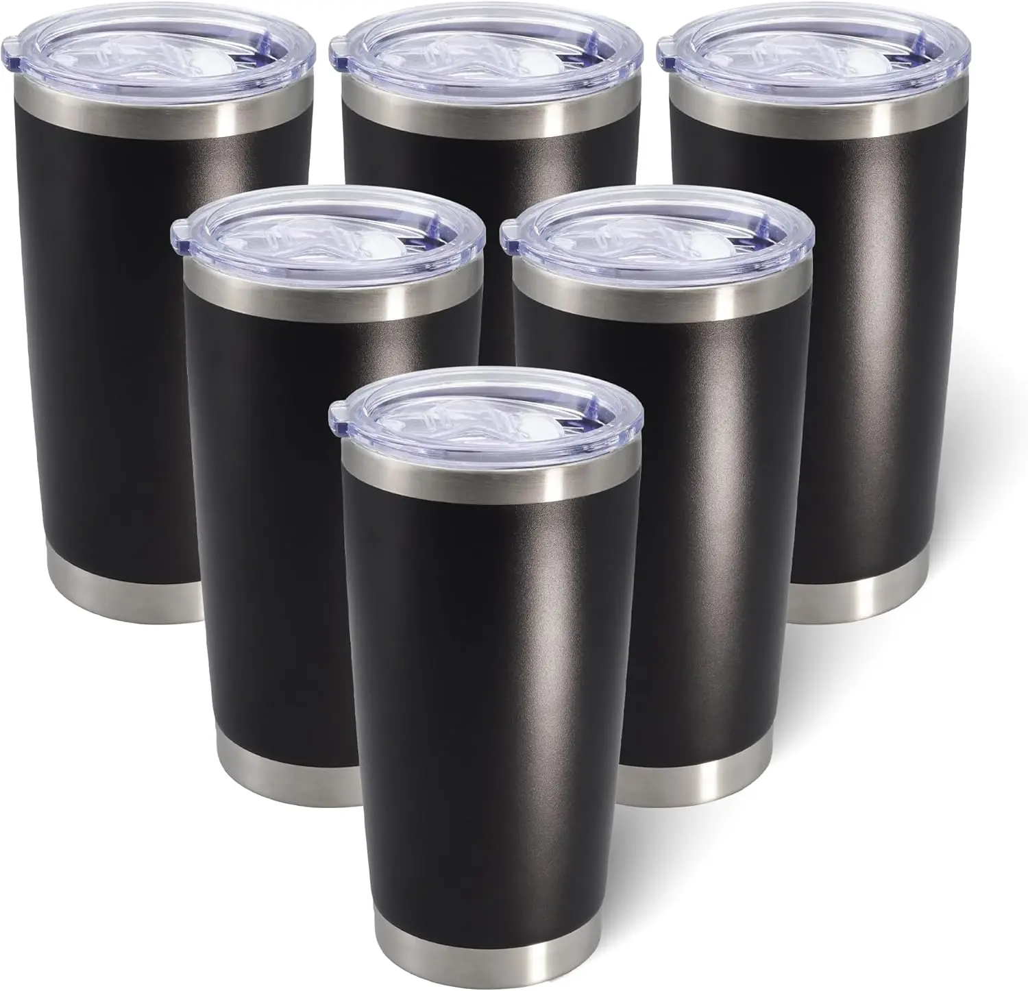 

20oz Vacuum Insulated Stainless Steel Tumbler with Lid, Keeps Drinks Hot/Cold for Hours, Powder Coated, 6-Pack Black