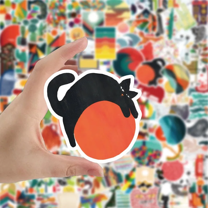 100 szt. Kreskówkowe Naklejki Pamięciowe z Blokami Kolorów, Kreatywne Graffiti Dekoracyjne