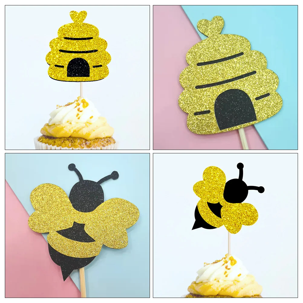 

30Pcs Bee and Honeycomb Design Cake Picks Adorable Cupcake Ornaments Baking Accessories Bee Themed Cupcake Topper