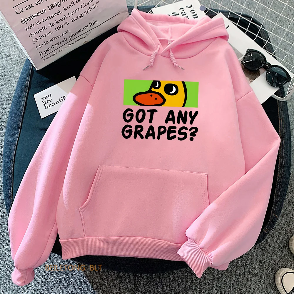 The Duck Song Got Any Grapes Hoodies Women/Men Casual Long Sleeve Sweatshirts Kawaii Cartoon Printing Pullovers with Hooded Cute