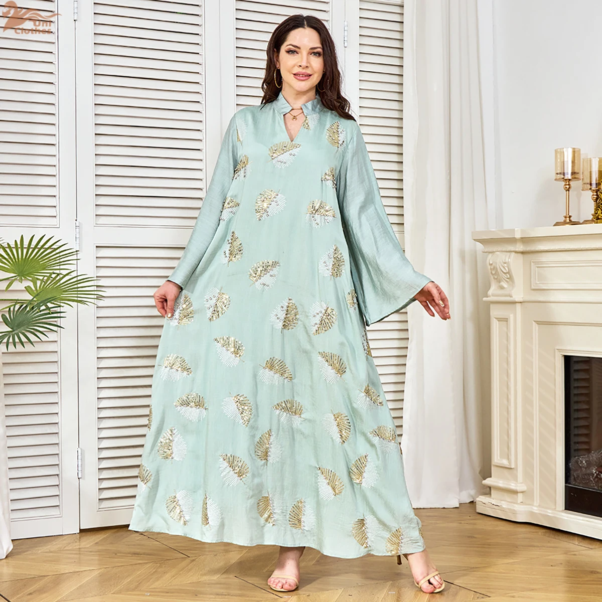 

Уни Рамадан Дубай, блестки, вышивка, Абая с v-образным вырезом, для мусульманских женщин, кафтан с бисером, марокканские платья 2026