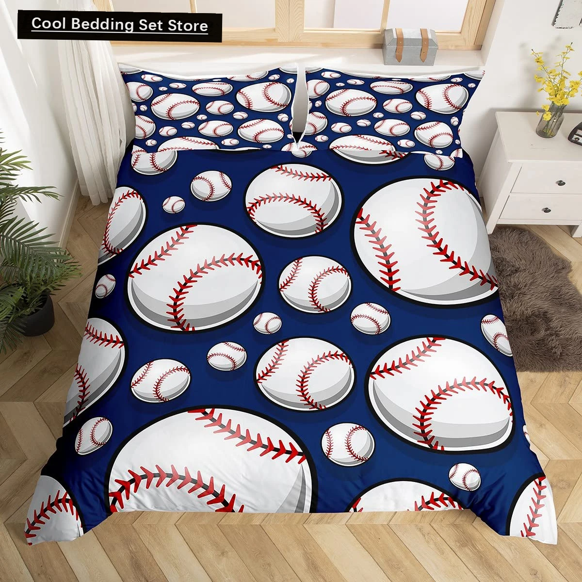 

Baseball Game King Queen Duvet Cover Ball Sports Theme Bedding Set Athlete Competitive Quilt Cover Polyester Comforter Cover
