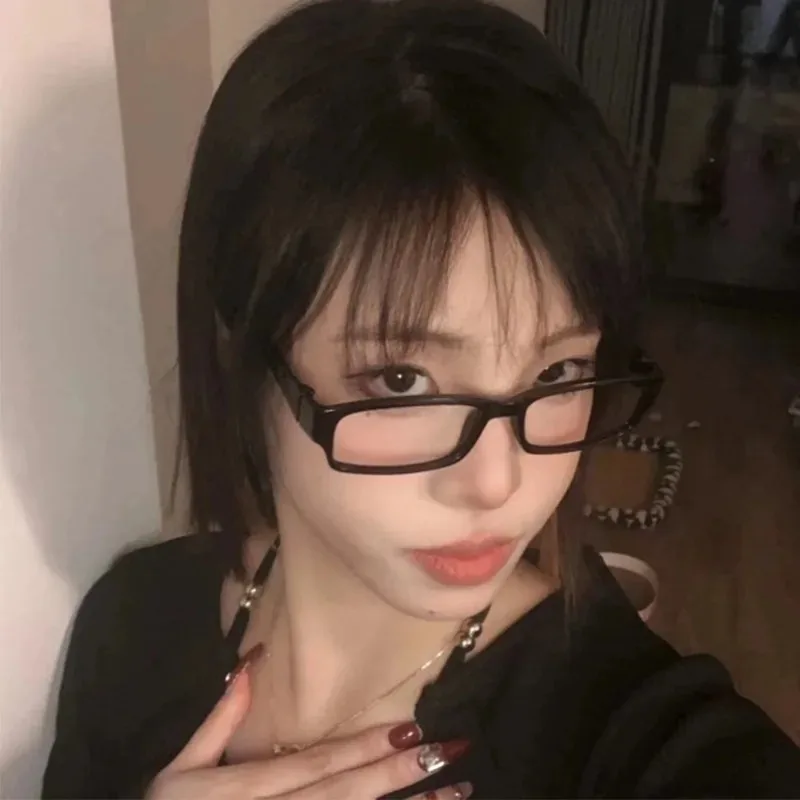 Retro Square Small Frame Glasses Women Girls Y2K Black Plastic Narrow Frame Anti Blue Light Glasses Fashion Versatile Glasses
