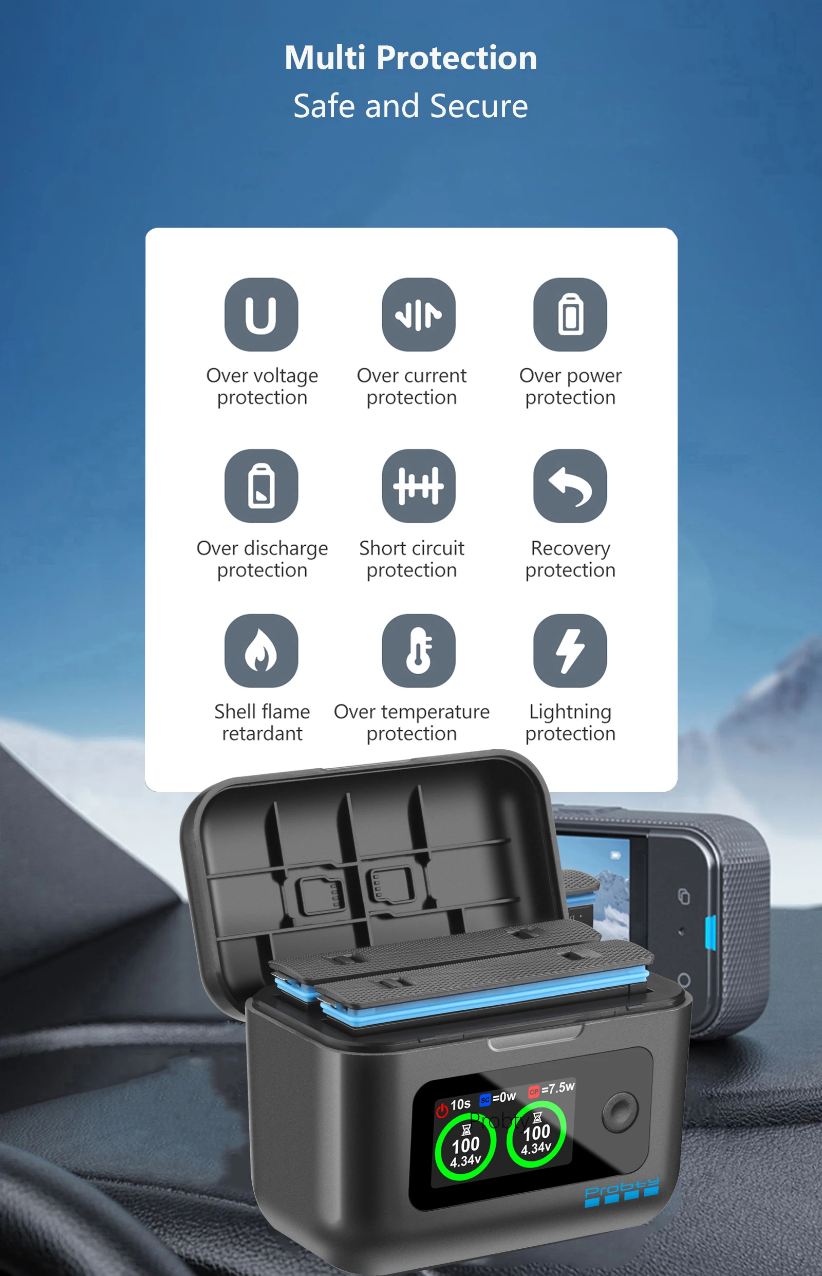 Probty für Insta360 X4 Air Akku-Schnellladebox X4 Air Ladegerät mit LCD-Display Zubehör – Detail 11