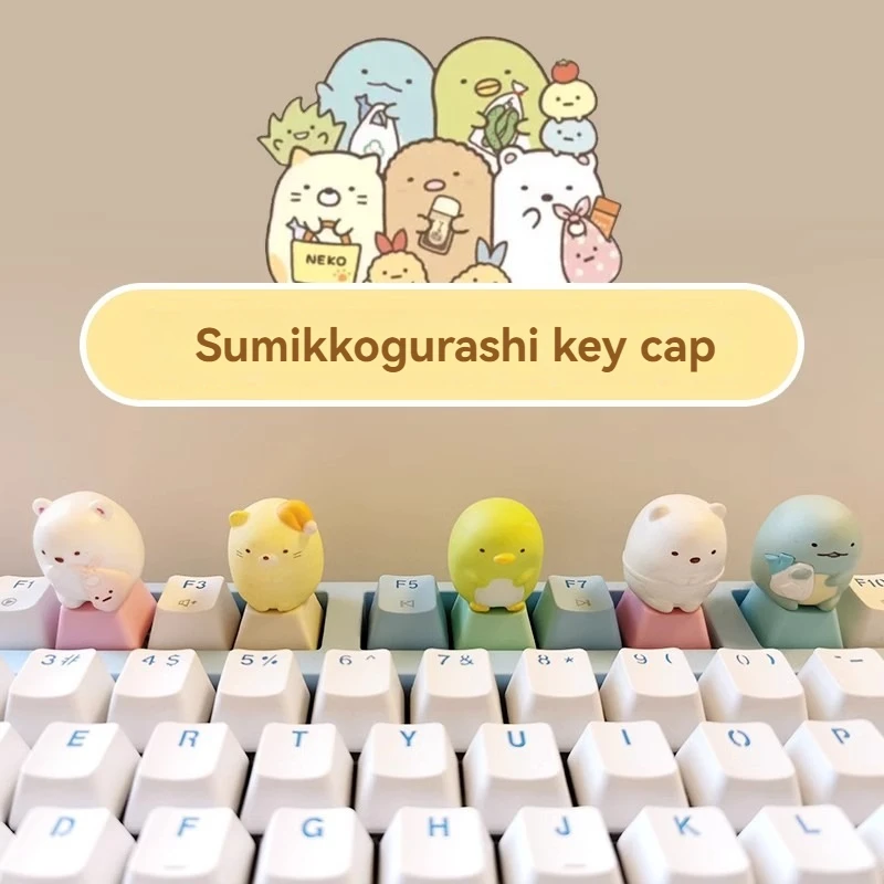 Sumikkogurashi-teclas de Material de resina para teclado mecánico, accesorios de animales bonitos, MX Switch, originales, favoritos de las niñas