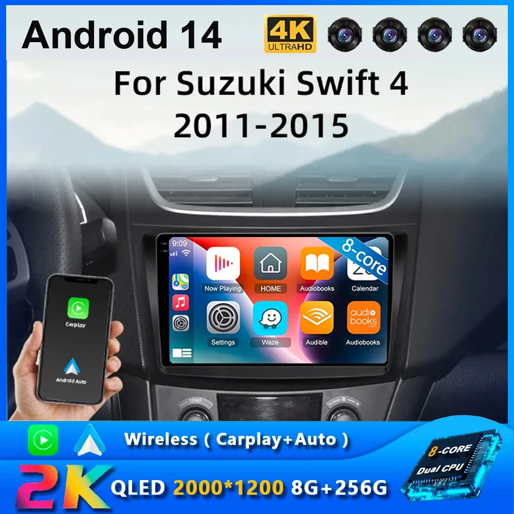 

CarPlay 2DIN Android 14 Car Radio Stereo GPS Multimedia Player For Suzuki Swift 2011 2012 2013 2014 2015 Auto Head Unit WIFI BT