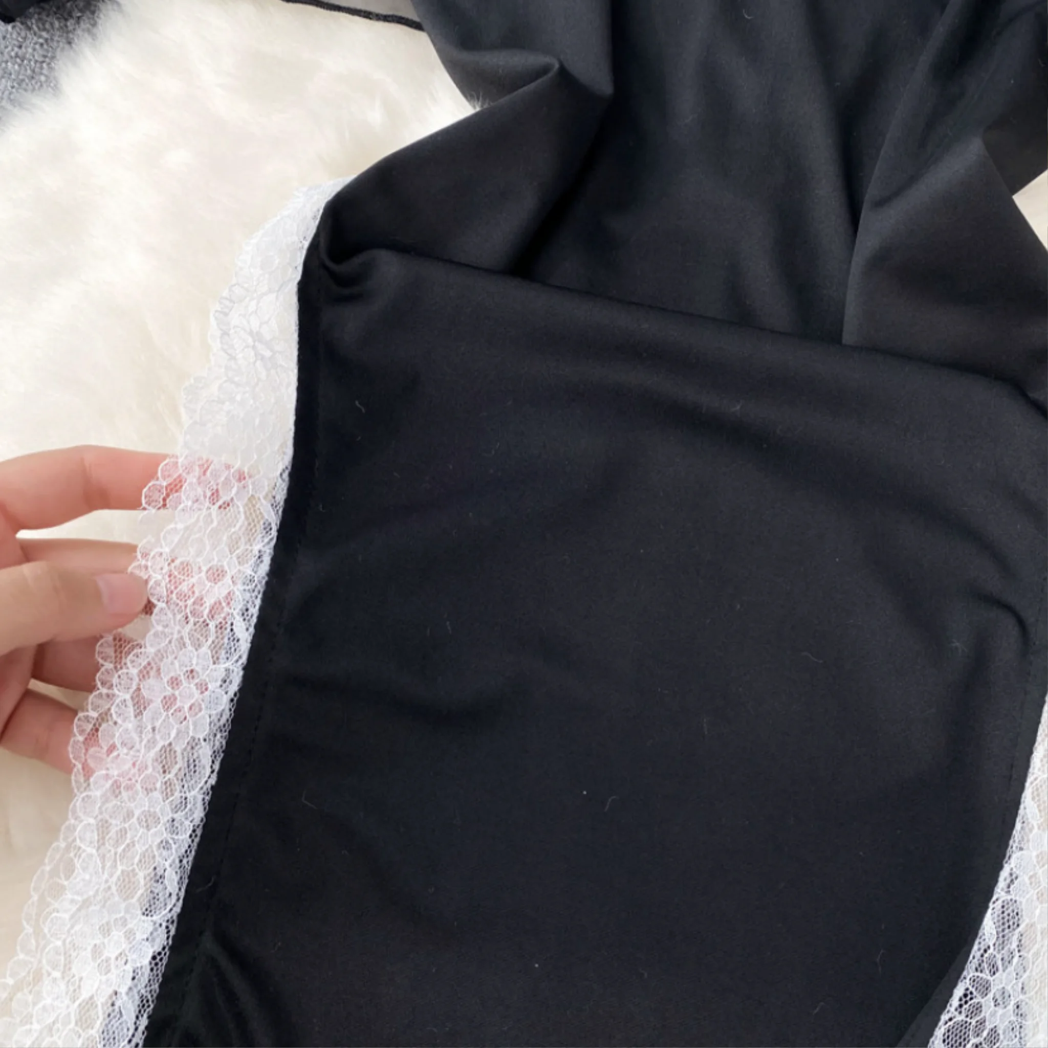 Woman Trend Cosplay Nun Dresses Halter Mesh Patchwork Lace Slimming Dress New Vintage Midi Dress Fashion Sexy Club Black Dress