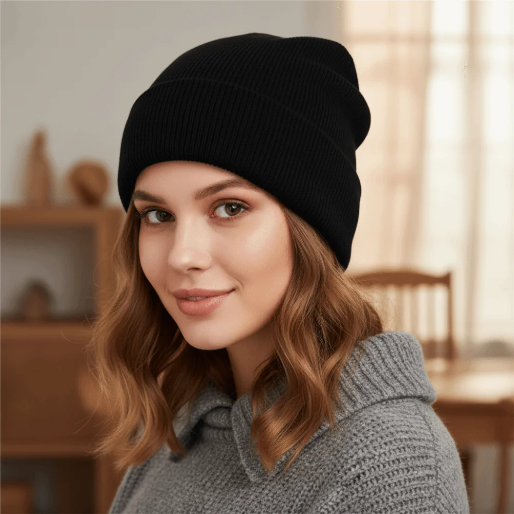 الصلبة اللون طبقة مزدوجة البلوز قبعة تنفس طبقة مزدوجة الوجه التخسيس الحجاب قبعة نسيج محبوك سميكة الدافئة #3