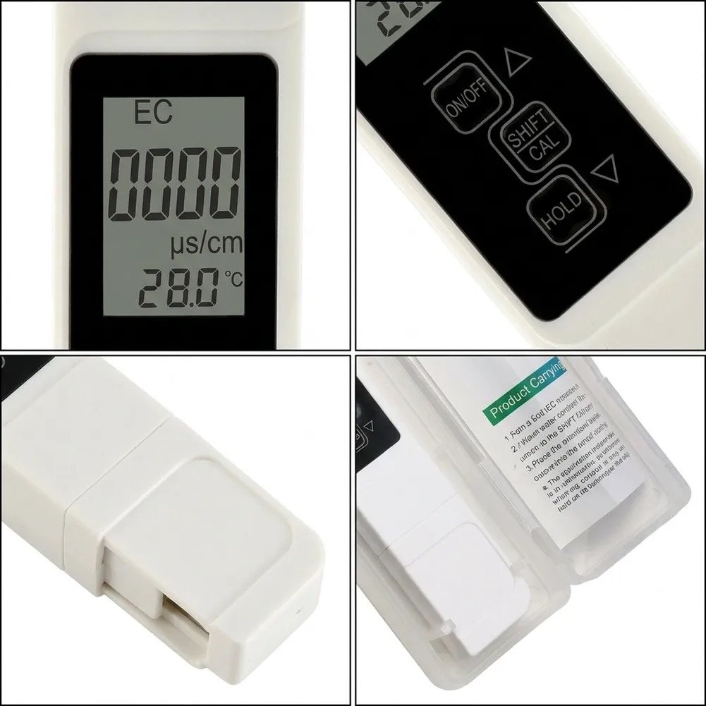 White 4 In 1 Water Tester Water Quality Monitor Smart Color Indicator Display Large Backlit LCD Screen High Contrast Reading
