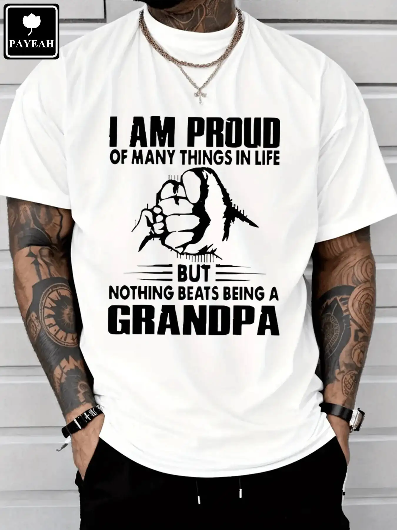 PAYEAH Proud Of Many Things In Lifenothing Being A Grandpa Monogrammed T-Shirt 100% Heavy Cotton T Shirt 100% Cotton Trendy Y2K Short-Sleeve Tee-Soft, Quick-Drying, Moisture-Wicking;  Great Gift for Christmas or Halloween