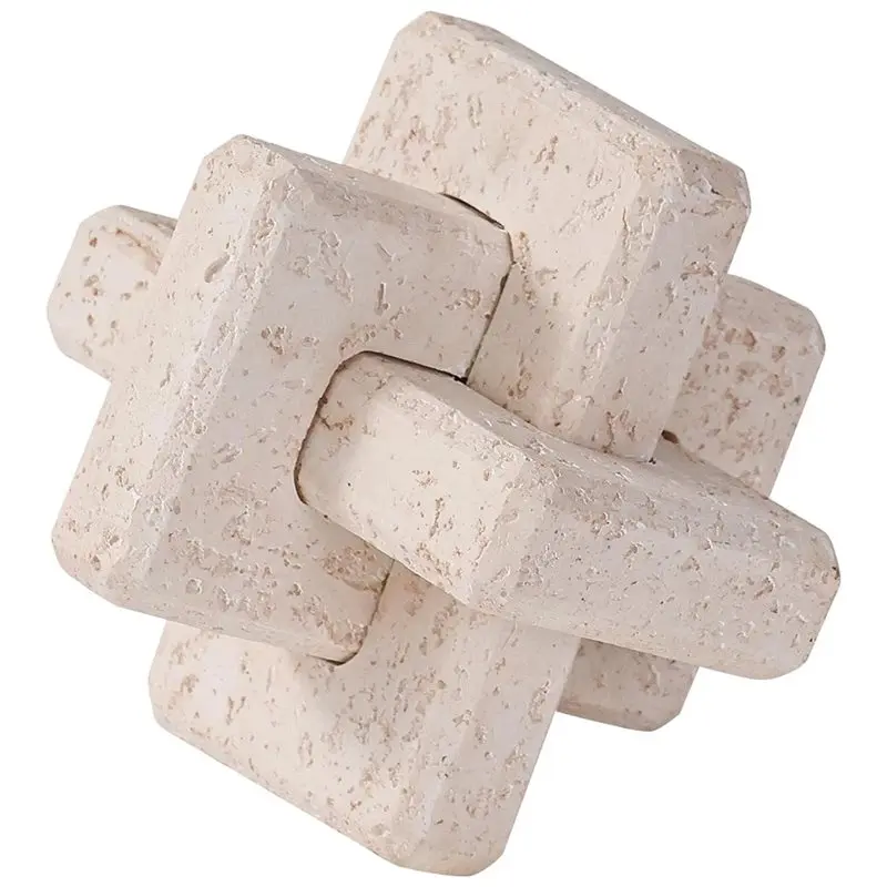 B84B Interlocking for Cube Ornament Travertine Decor, 3-Link Knot Book Shelf Coffee Table Decor for Living Room Home