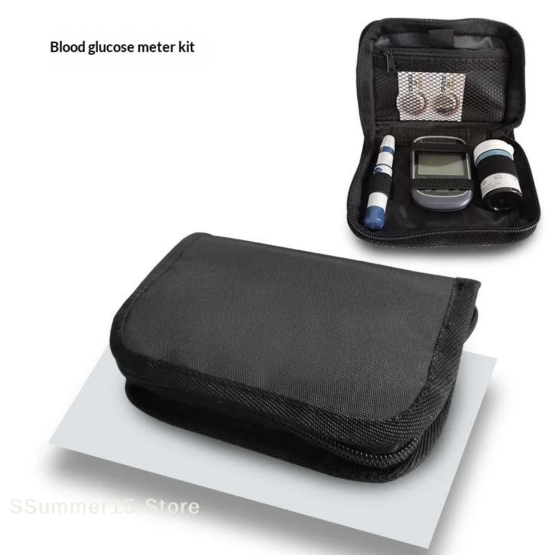 

【R】Portable Blood Glucose Meter Storage Bag Household Blood Pressure And Oxygen Meter Carrier Organizer Black Zipper Storage Bag