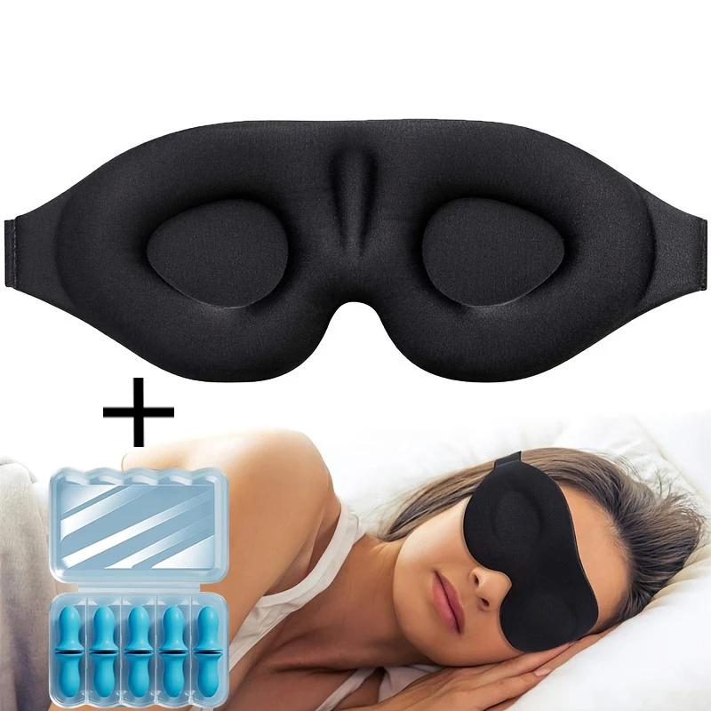 3D Contour Cup Sleep Mask With Noise Ear plug, Light Blocking Night Facial Mask, Soft & Comfortable, Soothing