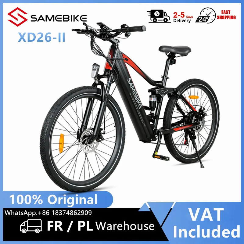 EU Stock Original Samebike XD26-II Electric Bike 750W 48V 14AH 26-inch Full Suspension Ebike Mountain Electric Bicycle