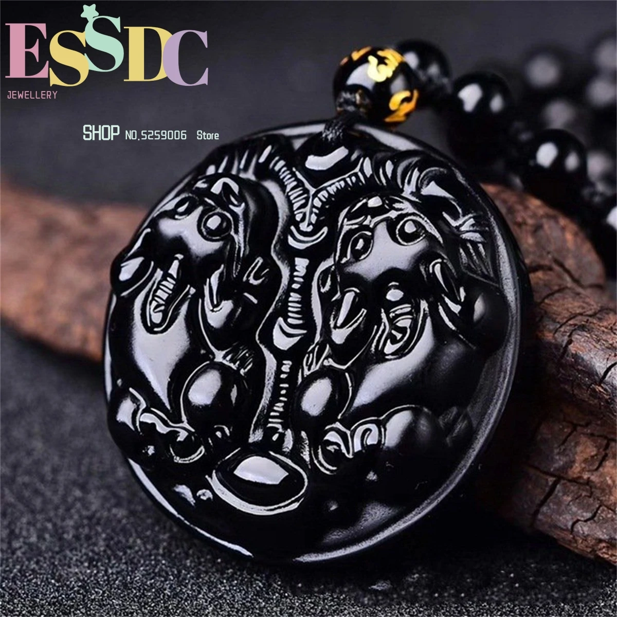 

Wholesale Of Natural Obsidian Double Pixiu Pendant Frosted Round Brand Necklace Hand Carving Charm Amulet Gift Jewellery