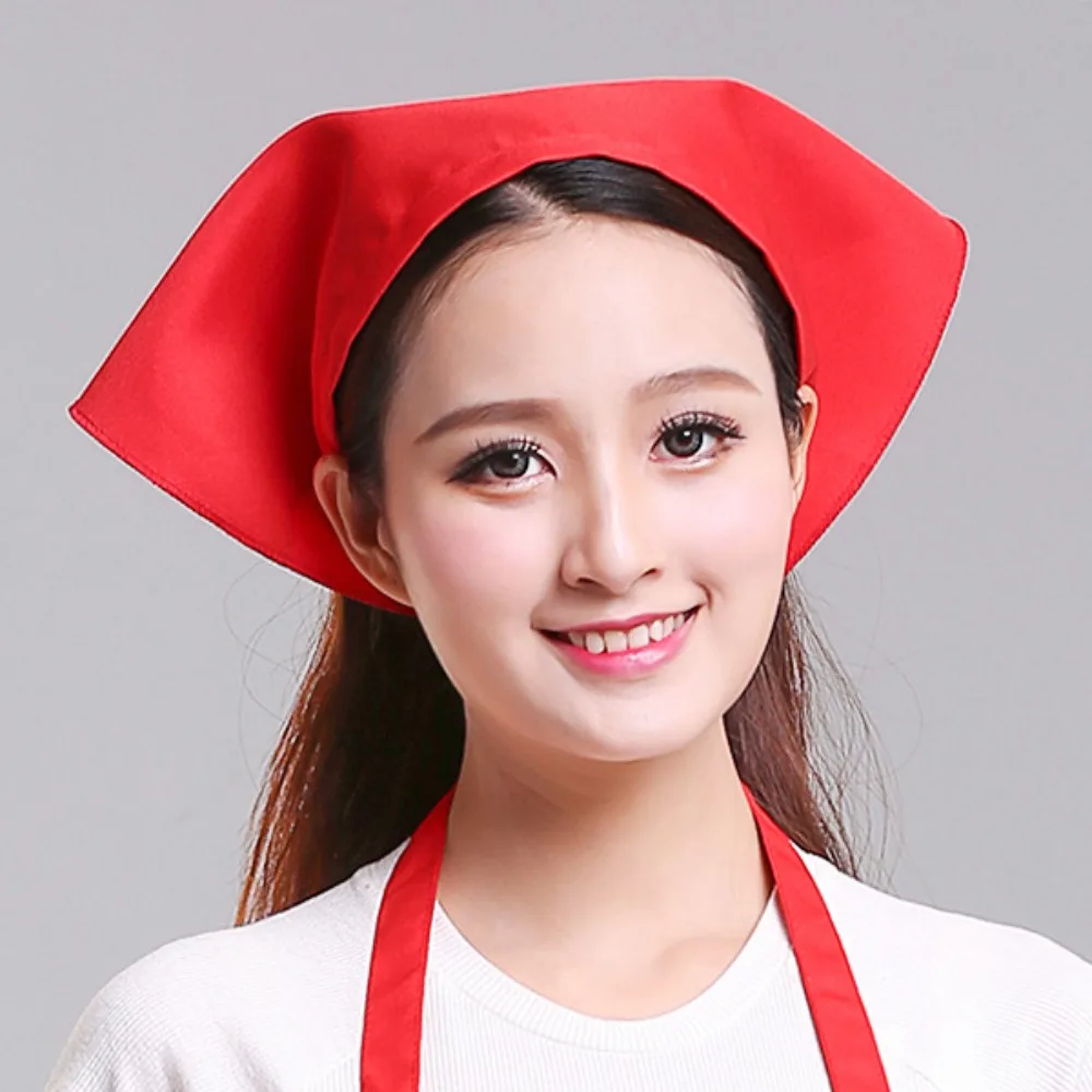 

Simple Cotton Triangle Kitchen Work Cap Adjustable Unisex Waitress Hat Solid Color Chef Hat Summer