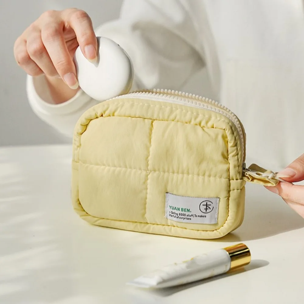 Aesthetic Quilted Makeup Bag Puffer Solid Color Cosmetic Pouch Square Large Capacity Skincare Storage Bag Sundry Organizer