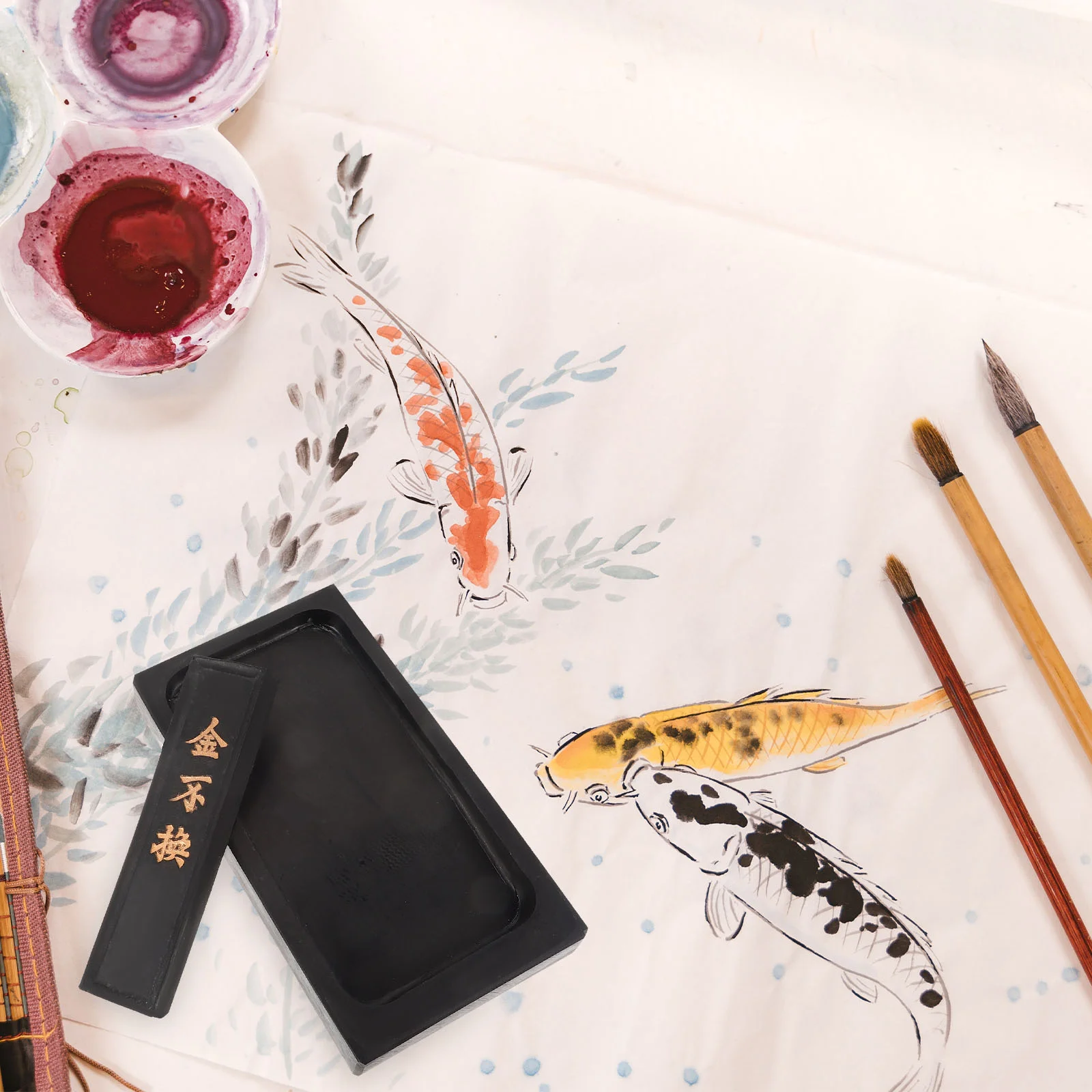 Ink Stone Inkstone Calligraphy Painting, Alberese Traditional Grinding Inkstick nights Stickcontainer Practice Pad, Inkslab