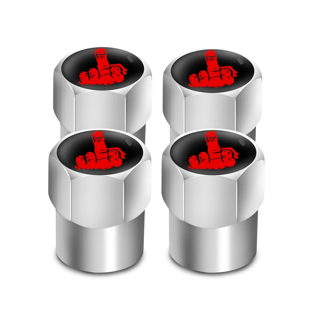 4x Silver Red Middle Finger Tire Valve Stem Cap Wheel Tire Air Valve for Tacoma Silverado Ram Sierra Ranger F150 Wrangler