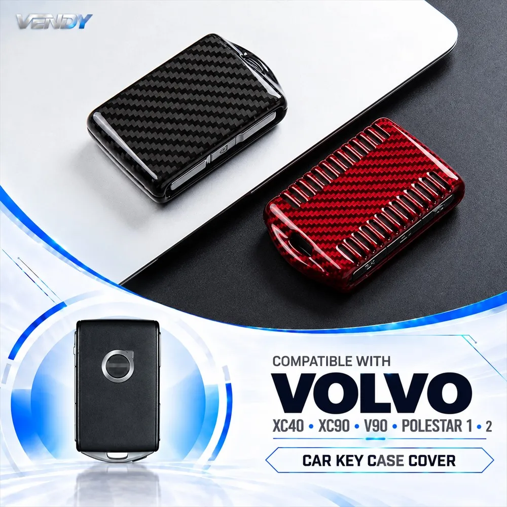 Real Carbon Fiber Car Key Case Cover Protector Shell For Volvo XC40 XC90 V90 Polestar 1 2 Key Fob Interior Accessories