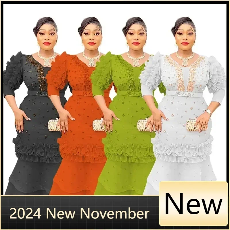 

Африканские платья для женщин, новинка 2023 года, модное вечернее платье больших размеров с блестками, длинное платье Dashiki Ankara, наряды, халат, африканская одежда