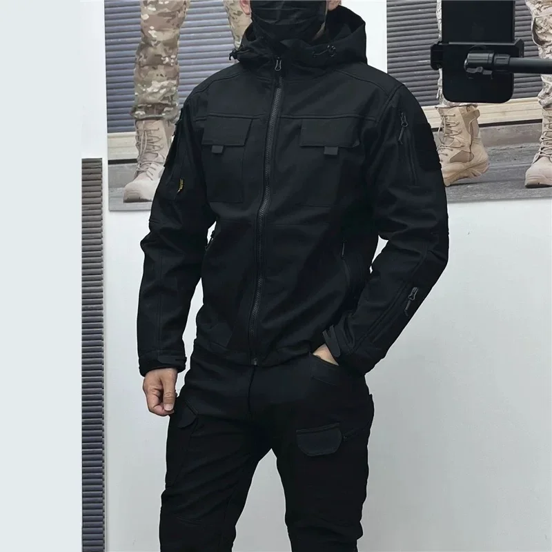 Autumn Winter Outdoor Waterproof Soft-shell Tactical Jacket Man Techwear Style Fleece Warm Wearproof Windbreaker