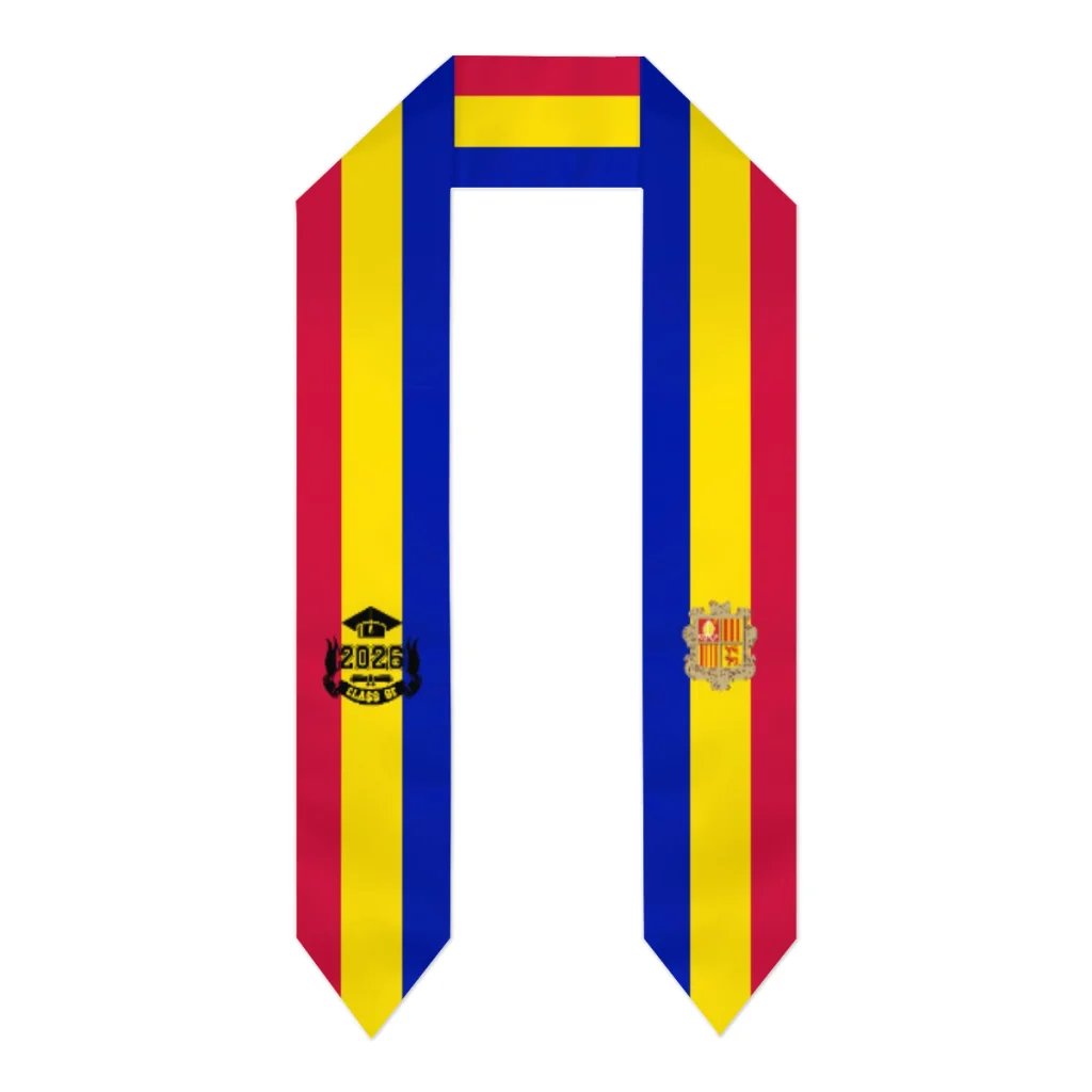 

Class of 2026 Andorra Flag Scarf Double Print Graduation Sash Stole International Study Abroad Adult 183*15CM