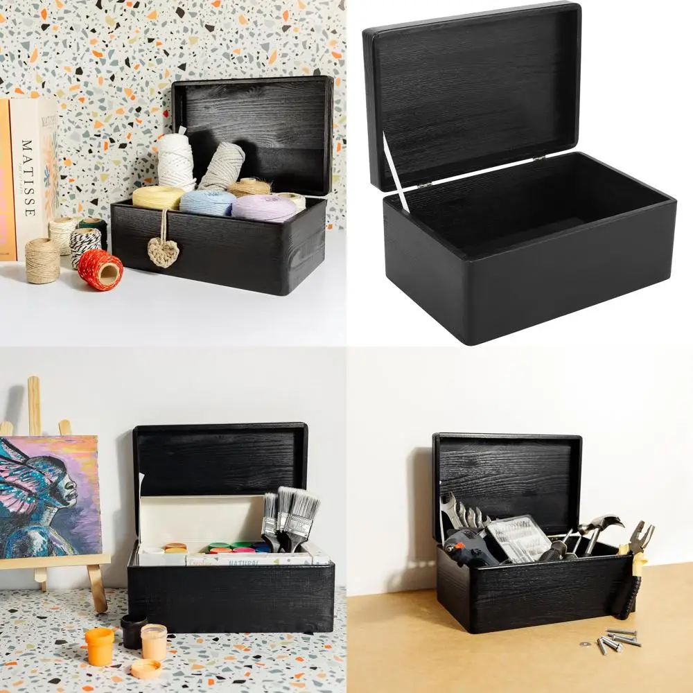 

Elegant Black Wooden Storage Chest with Hinged Lid | 11.8 x 7.87 x 5.51 inches | Ideal for Gifts, Tools, Toys, Clothing, and Kit
