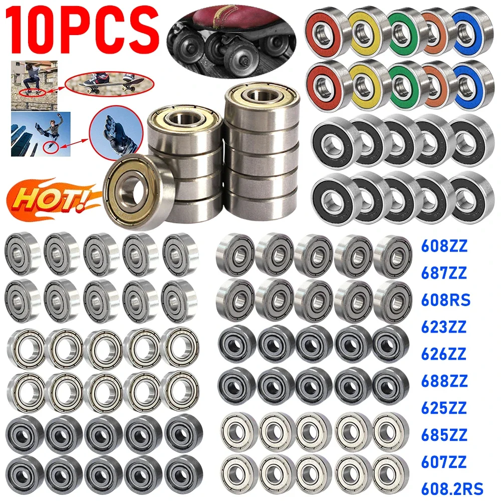 10Pcs 608ZZ Skateboard Ball Bearings Single Row Miniature Bearing 8x22x7mm Ball Bearings for Skateboards Inline Skates Scooters