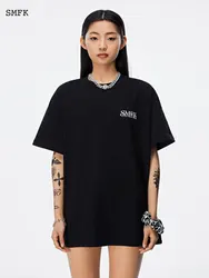 SMFK Short T-shirt Letter Printing Short Sleeve oversize Women's Summer Loose O-Neck Short Tops Female Casual Cotton Short Tee