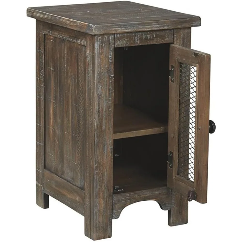 Rustic Chair Side End Table with Double Cabinet Doors and 1 Storage Shelf, Brown