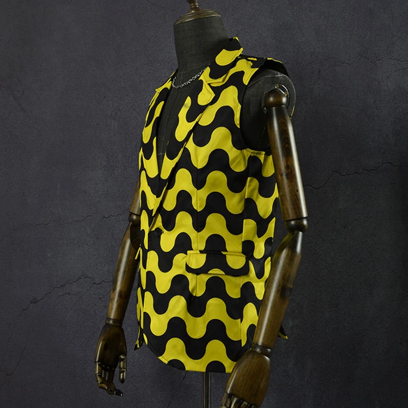 Męskie stroje do tańca hip hop żółto-czarne stroje do tańca jazzowego Bar DJ DS Rave Outfit Męskie garnitury do tańca towarzyskiego Club Wear XS9915