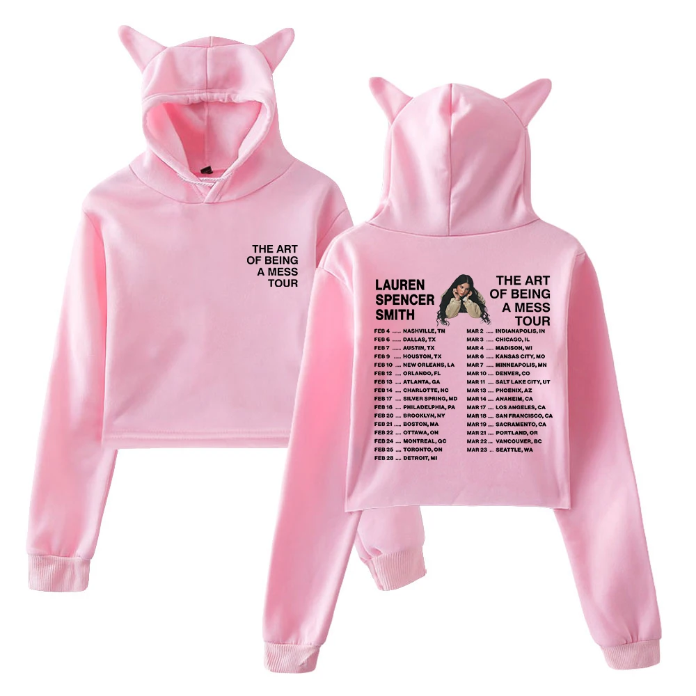 

Lauren Spencer Smith The Art Of Being A Mess Tour 2026 Hoodie Cat Ears Hooded Sweatshirt Long Sleeve Crop Top Women's Clothes