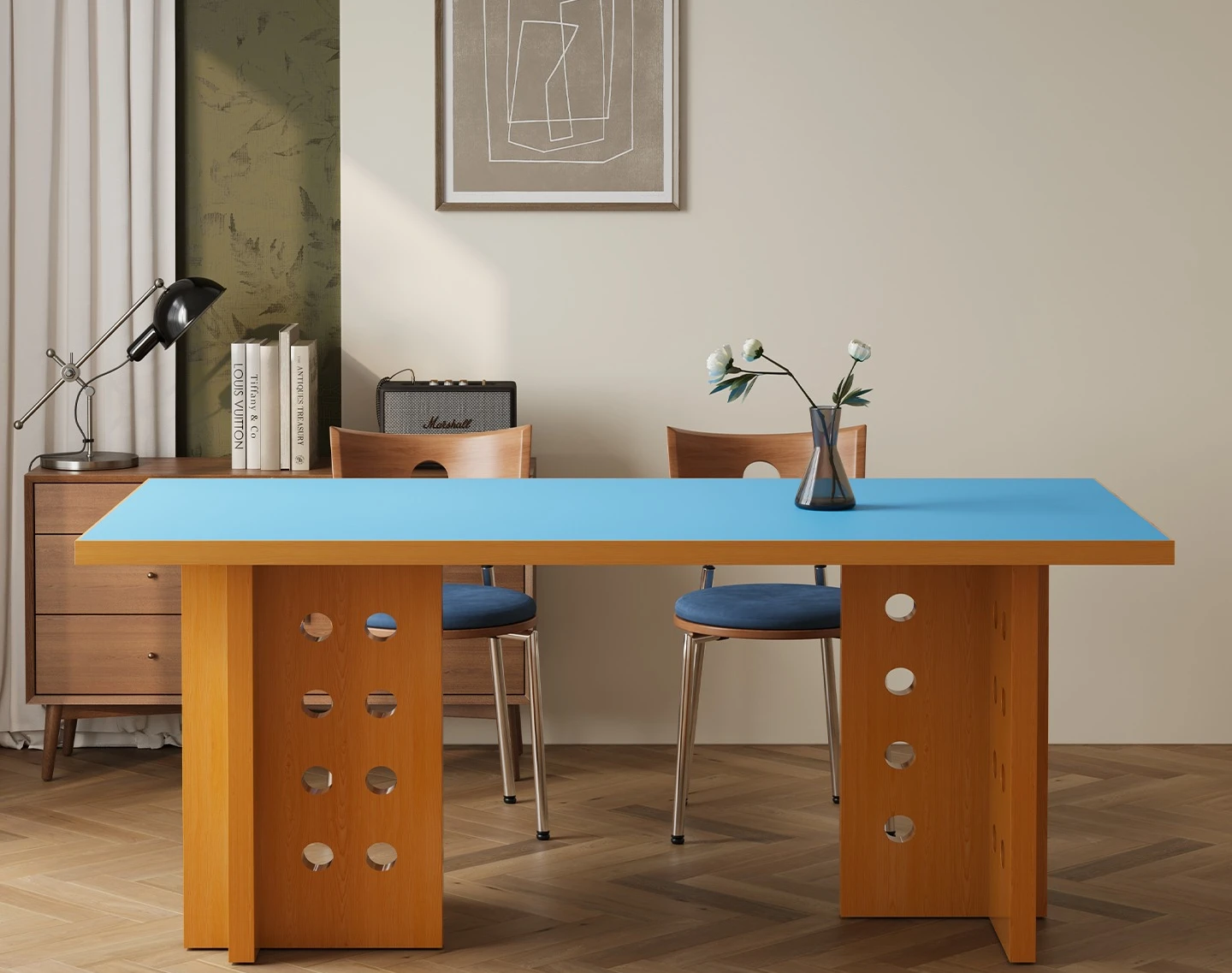 

French medieval Bauhaus cross rock slab dining table Nordic retro desk computer table