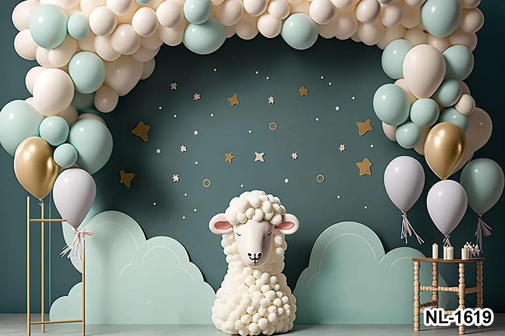 1st Birthday Party Decor Backdrops Panda Koala Sheep Elephant Stars Balloons Kids Baby Portrait Newborn Backgrounds Photozone