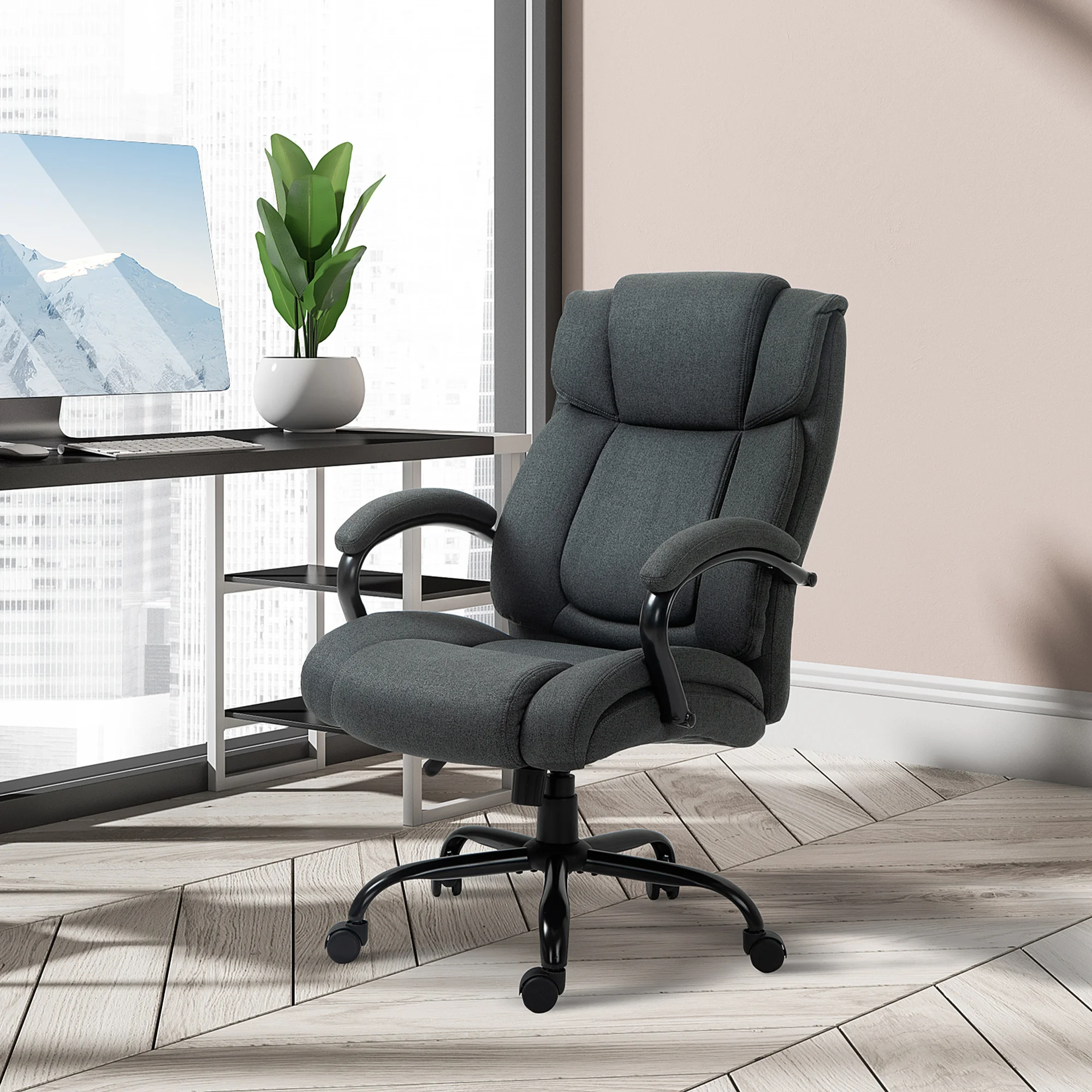 Vinsetto Big and Tall Executive Office Chair 485lbs with Wide Seat, High Back Computer Desk Chair with Tilt, Adjustable Height, Charcoal Gray