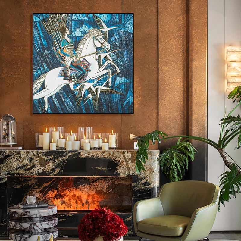 'Celestial Horse' Art Painting Suzhou Embroidery Wall Mural 100x100cm Large Size Decorative Art Print for Room Decor