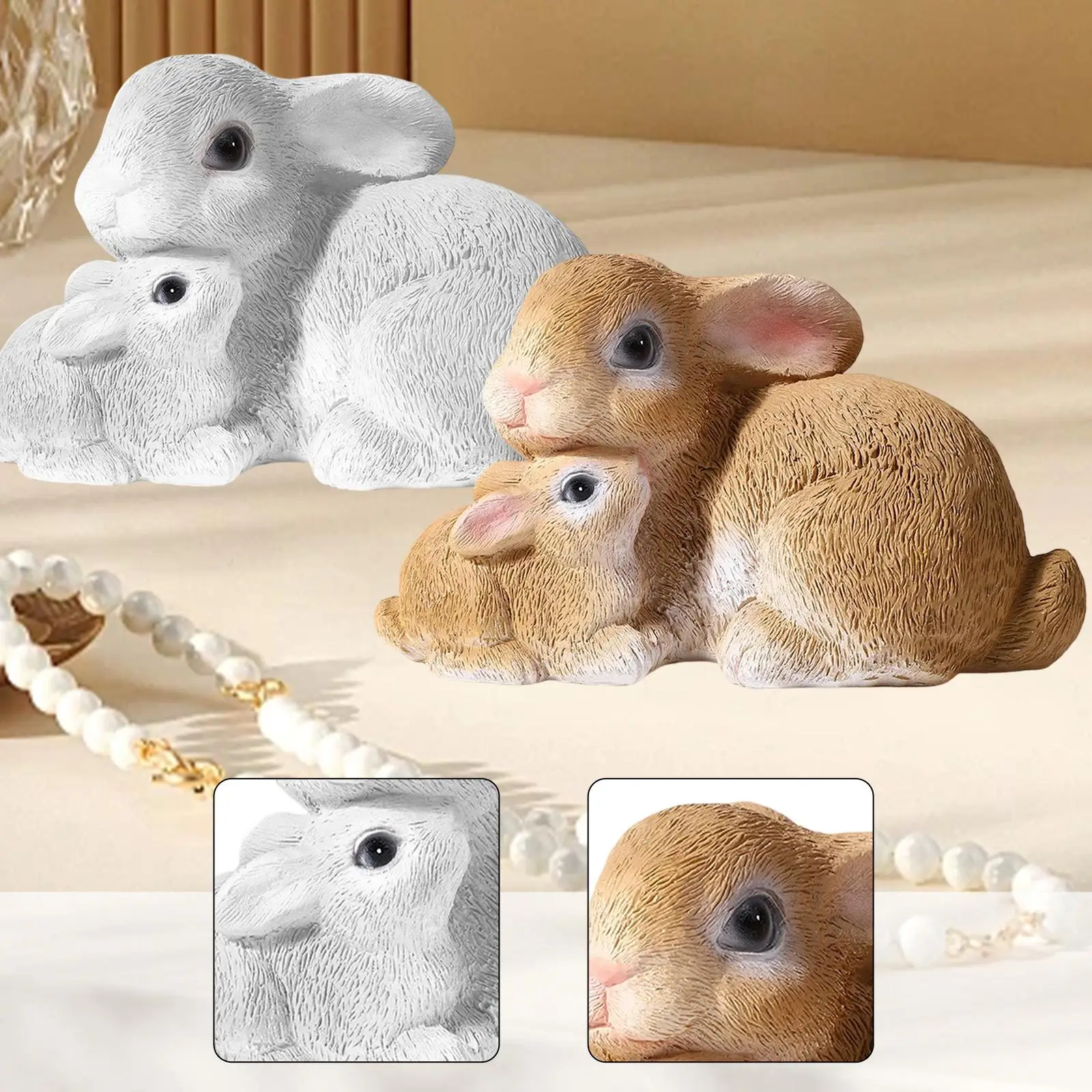 Cute Bunny Resin Ornament Mini Rabbit Figure Desktop Statue for Farmhouse Tabletop Spring Garden Yard Decor