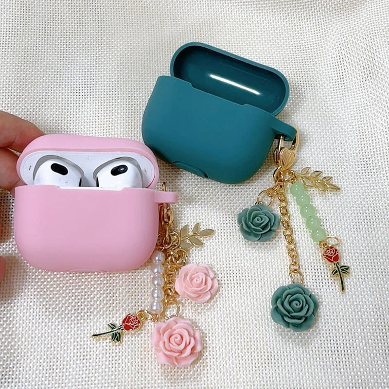 خمر الأبيض الورود اللؤلؤ المفاتيح ل أبل AirPods 3 حالة جديدة سماعة سيليكون غطاء علبة ل AirPods 1 2 3 برو شحن صندوق