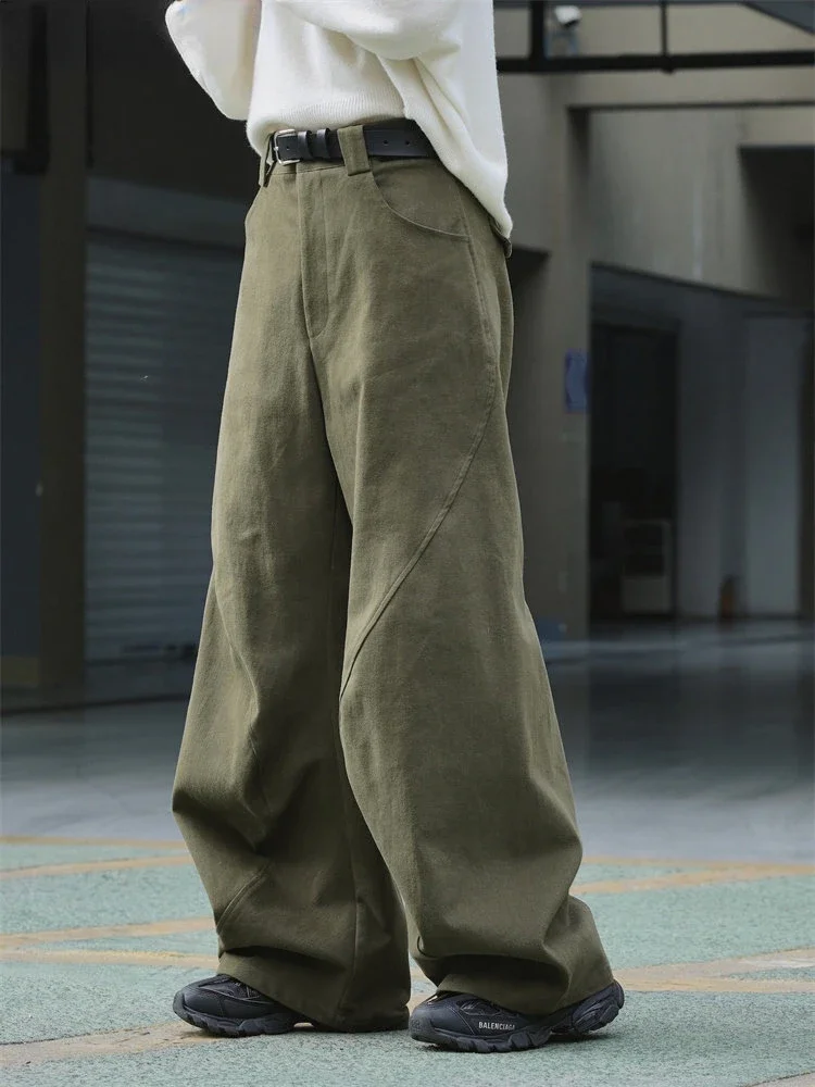 

2023 Outdoor Winter High Waist Wide Leg Pants Women Loose Thickened Brushed Silhouette Female Trousers Black/Army Green Dropship